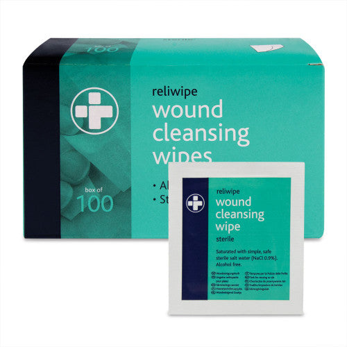 Reliwipe Moist Saline Wound Cleansing Wipes. Sterile & Alcohol-Free  - 100 Individually Wrapped