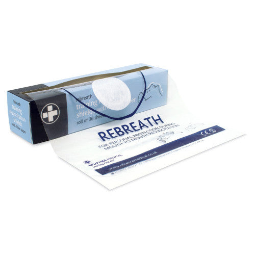 Rebreath Training Resuscitation Shields Case of 50 with Filter Paper on a Roll of 36