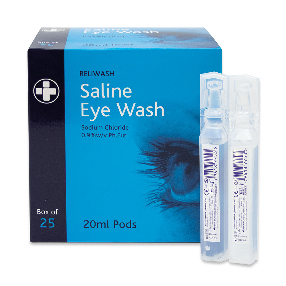 Reliwash 20ml Saline Eye Pods  Sterile Box of 25