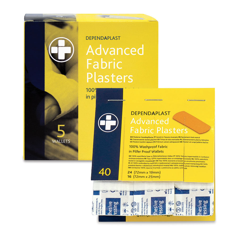 Dependaplast Advanced 100% Washproof Fabric Plasters Assorted Pilfer Proof Wallet of 40 - Box of 5 Wallets